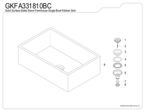 Solid Surface White Stone Apron Front Farmhouse Single Bowl Kitchen Sink 33 x 18 x 10"- KSGKFA331810BC - COPPER ALCHEMY