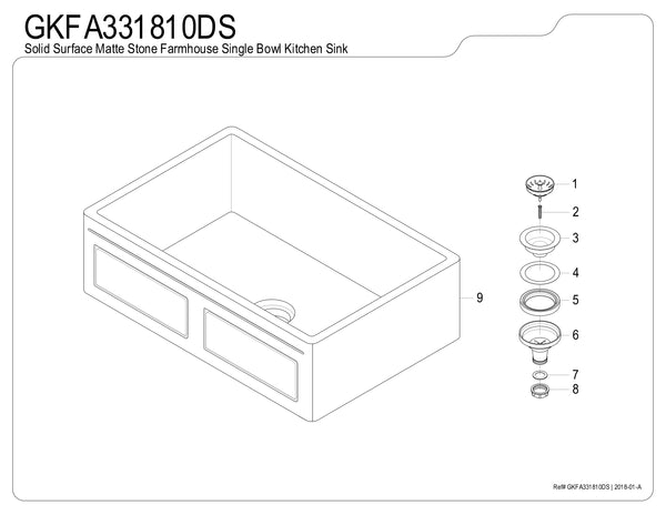 Solid Surface White Stone Apron Front Farmhouse Single Bowl Kitchen Sink 33 x 18 x 10" with Apron Design - KSGKFA331810DS - COPPER ALCHEMY