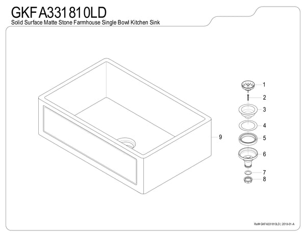 Solid Surface White Stone Apron Front Farmhouse Single Bowl Kitchen Sink 33 x 18 x 10" with Apron Design - KSGKFA331810LD - COPPER ALCHEMY