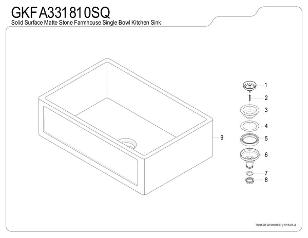 Solid Surface White Stone Apron Front Farmhouse Single Bowl Kitchen Sink 33 x 18 x 10" with Apron Design - KSGKFA331810SQ - COPPER ALCHEMY