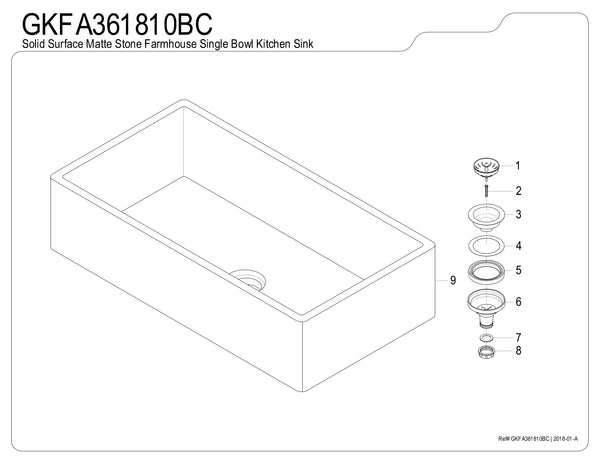 Solid Surface White Stone Apron Front Farmhouse Single Bowl Kitchen Sink 36 x 18 x 10"- KSGKFA361810BC - COPPER ALCHEMY