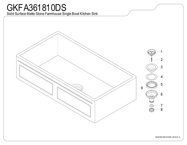 Solid Surface White Stone Apron Front Farmhouse Single Bowl Kitchen Sink 36 x 18 x 10" with Apron Design - KSGKFA361810DS - COPPER ALCHEMY