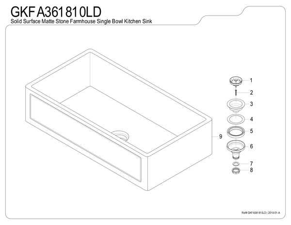 Solid Surface White Stone Apron Front Farmhouse Single Bowl Kitchen Sink  36 x 18 x 10" with Apron Design - KSGKFA361810LD - COPPER ALCHEMY