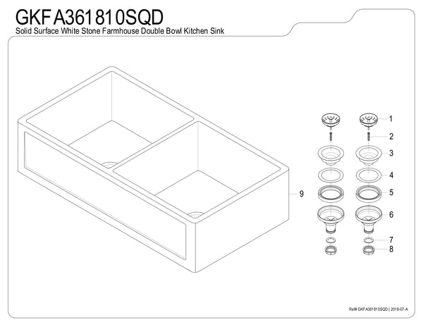 Solid Surface White Stone Apron Front Farmhouse Double Bowl Kitchen Sink 36 x 18 x 10"-  KSGKFA361810SQD - COPPER ALCHEMY