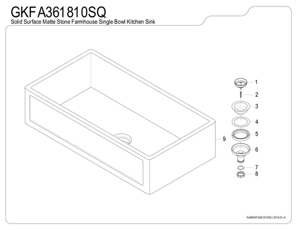 Solid Surface White Stone Apron Front Farmhouse Single Bowl Kitchen Sink 36 x 18 x 10" with Apron Design - KSGKFA361810SQ - COPPER ALCHEMY