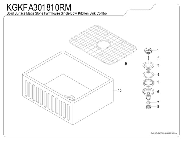 Solid Surface White Stone Apron Front Farmhouse Single Bowl Kitchen Sink 30 x 18 x 10" with Apron Design - KSKGKFA301810RM - COPPER ALCHEMY