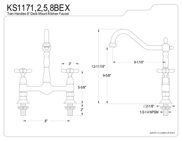 BRIDGE KITCHEN FAUCET 8" CENTERSET in BRUSHED NICKEL - KFKS1178BEX - COPPER ALCHEMY