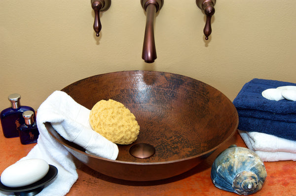 KAHLO | Round Vessel Bathroom Copper Sink - 17 x 4.5" - Thick Gauge 14 - COPPER ALCHEMY