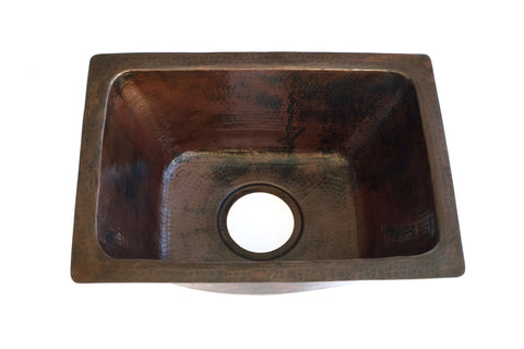 MENDOCINO | Rectangular Under Mount Bar Copper Sink with 1" Flat Rim - 17 x 12 x 7" - Gauge 16 - COPPER ALCHEMY