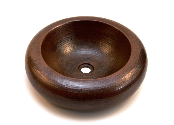 MERIDA | Round Vessel Bathroom Copper Sink - 18  x 5" - Double Wall - COPPER ALCHEMY