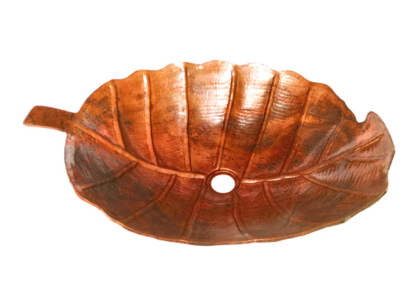 O'KEEFE in Natural - VS029NA - Leaf Shape Vessel Bathroom Copper Sink - 18 x 15 x 5.5" - Thick Gauge 14