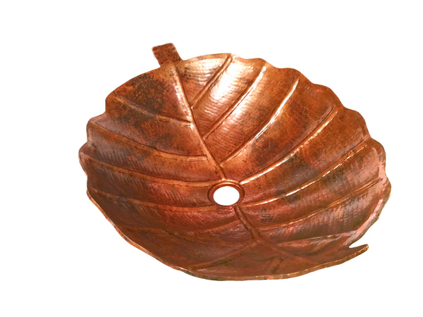 O'KEEFE in Natural - VS029NA - Leaf Shape Vessel Bathroom Copper Sink - 18 x 15 x 5.5" - Thick Gauge 14