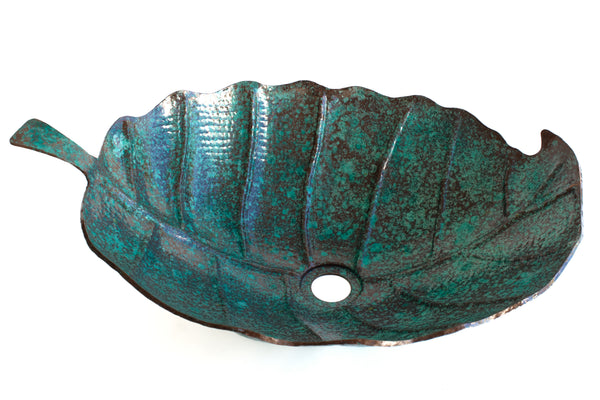 O'KEEFE in Oxidized Copper - VS029OC - Leaf Shape Vessel Bathroom Copper Sink - 18 x 15 x 5.5" - Thick Gauge 14