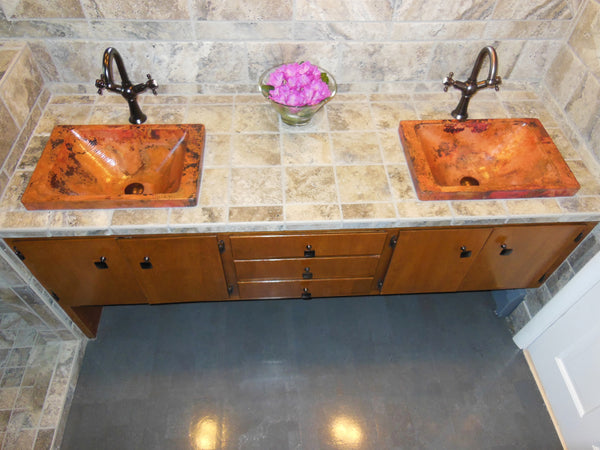 DOISNEAU | Rectangular Raised Profile Bathroom Copper Sink with 2" Apron - 20 x 14 x 6" - COPPER ALCHEMY