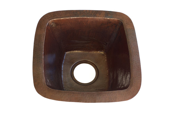 PASO ROBLES | Square Under Mount Bar Copper Sink with 1.5" Flat Rim - 15 x 15 x 7" - Gauge 16 - COPPER ALCHEMY