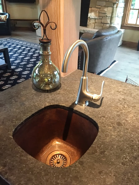 PASO ROBLES | Square Under Mount Bar Copper Sink with 1.5" Flat Rim - 15 x 15 x 7" - Gauge 16 - COPPER ALCHEMY