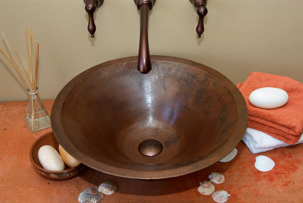 RODIN | Round Vessel Bathroom Copper Sink - 17 x 6" - Double Wall - COPPER ALCHEMY