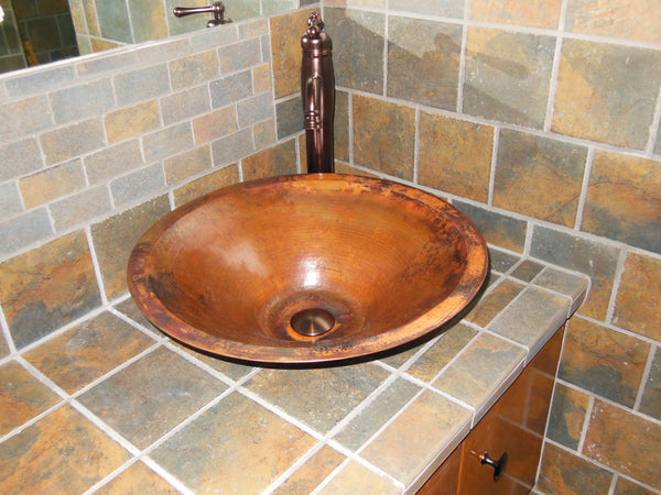 RODIN | Round Vessel Bathroom Copper Sink - 17 x 6" - Double Wall - COPPER ALCHEMY