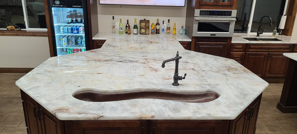 SONOMA GRANDE | River Shape Under Mount Bar Copper Sink with 1.5" Rim - 51 x 14 x 4.5" - Gauge 16 - COPPER ALCHEMY