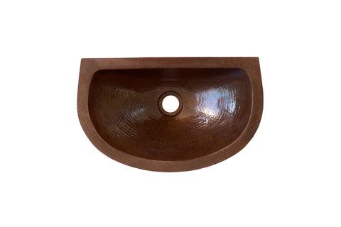 LUNA MAYA CHICA (Small) | Oval Under Mount Bathroom Copper Sink with Flat Back and Flat Rim - 16 x 10 x 5" - Gauge 18 - BS013CV - COPPER ALCHEMY