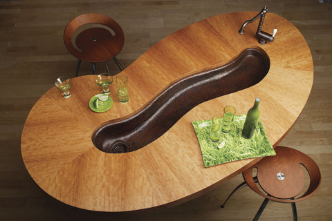 SONOMA GRANDE | River Shape Under Mount Bar Copper Sink with 1.5" Rim - 51 x 14 x 4.5" - Gauge 16 - COPPER ALCHEMY
