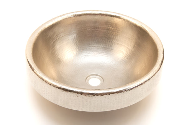 CARTIER-BRESSON | Round Raised Profile Bathroom Copper Sink with 2" Apron in Brushed Nickel - 17 x 6" - COPPER ALCHEMY
