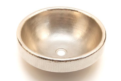 CARTIER-BRESSON | Round Raised Profile Bathroom Copper Sink with 2" Apron in Brushed Nickel - 17 x 6" - COPPER ALCHEMY