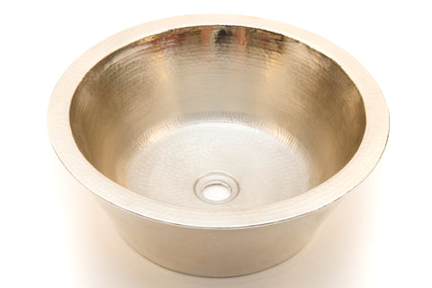 CLAUDEL | Round Vessel Bathroom Copper Sink in Brushed Nickel - 16 x 6" - Double Wall - COPPER ALCHEMY