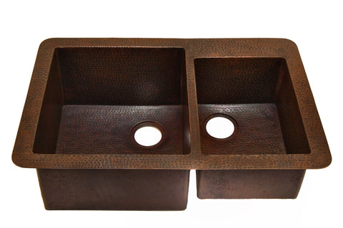 Cocina 60/40 Undermount Kitchen Copper Sink - Double Basin - 33 x 22 x 10.5" - KS006CV - COPPER ALCHEMY
