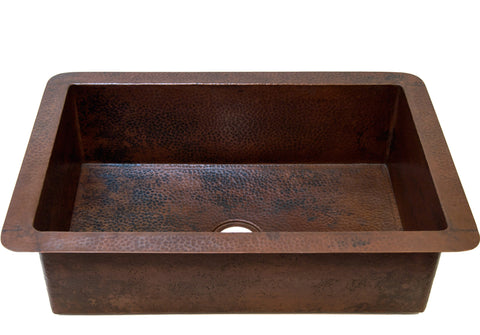 Cocina Undermount Kitchen Copper Sink - Single Basin - 33 x 22 x 10.5" - KS002CV - COPPER ALCHEMY