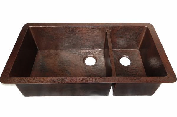 Cocina Master Duo Undermount Kitchen Copper Sink - Double Basin - 40 x 22 x 10.5" - KS011CV - COPPER ALCHEMY