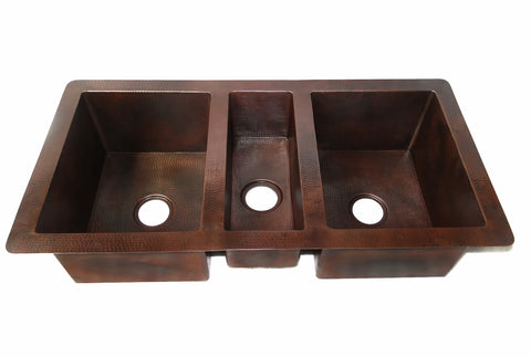 Cocina Master Trio Undermount Kitchen Copper Sink - Triple Basin - 44 x 22 x 10.5" - KS012CV - COPPER ALCHEMY