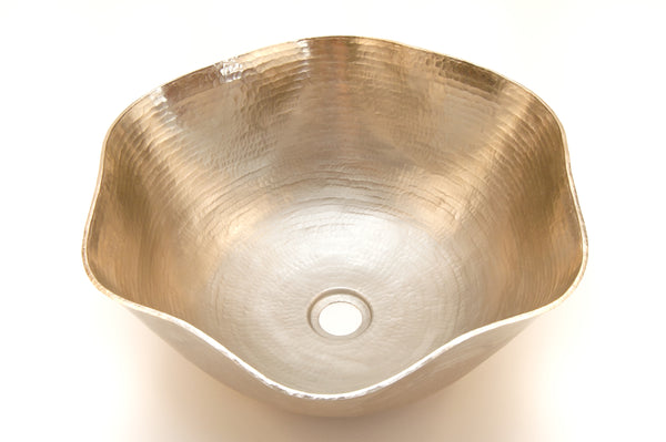 DALI | Rippled Vessel Bathroom Copper Sink in Brushed Nickel - 16 x 6.5" - Thick Gauge 14 - COPPER ALCHEMY