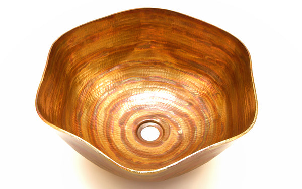 DALI | Rippled Vessel Bathroom Copper Sink - 16 x 6.5" - Thick Gauge 14 - COPPER ALCHEMY