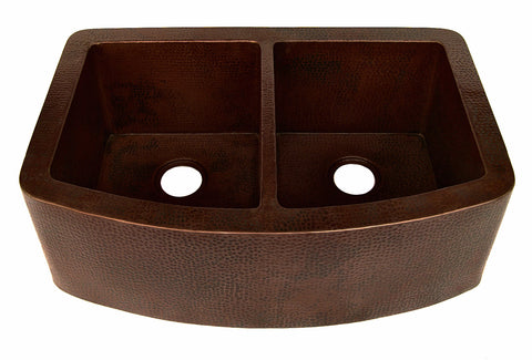 Farmhouse 50/50 with Curved Apron Kitchen Copper Sink - Double Basin - 33 x 22 x 10.5" - KS009CV - COPPER ALCHEMY