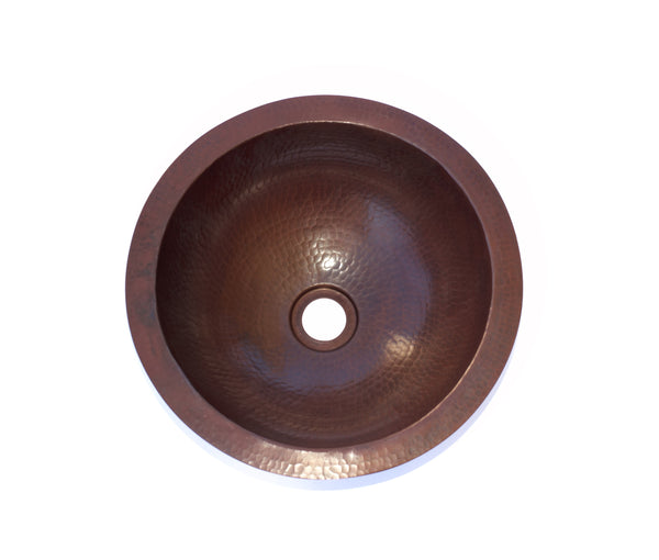 GORDO CHICO (Small) | Round Under Mount Bathroom Copper Sink with 1" Flat Rim - 13 x 5" - Gauge 18 - COPPER ALCHEMY
