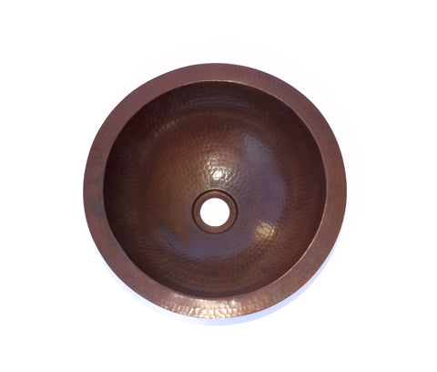 GORDO CHICO (Small) | Round Under Mount Bathroom Copper Sink with 1" Flat Rim - 13 x 5" - Gauge 18 - COPPER ALCHEMY