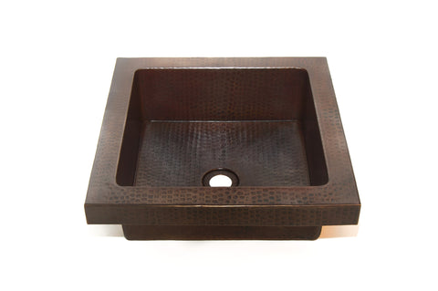 HOSOE | Square Raised Profile Bathroom Copper Sink with 1.5" Apron - 15 x 15 x 5" - COPPER ALCHEMY
