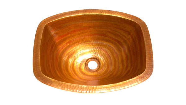 LUNA INCA | Rectangular Under Mount Bathroom Copper Sink with Flat Sides and Flat Rim - 17 x 14 x 6" - Gauge 18 - COPPER ALCHEMY