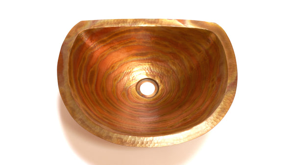 LUNA | Oval Under Mount Bathroom Copper Sink with Flat Back and Flat Rim - 17 x 14 x 6" - Gauge 18 - COPPER ALCHEMY