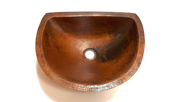 LUNA | Oval Under Mount Bathroom Copper Sink with Flat Back and Flat Rim - 17 x 14 x 6" - Gauge 18 - COPPER ALCHEMY