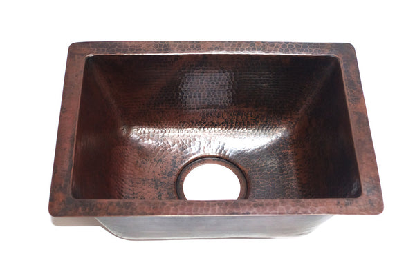 MENDOCINO | Rectangular Under Mount Bar Copper Sink with 1" Flat Rim - 17 x 12 x 7" - Gauge 16 - COPPER ALCHEMY