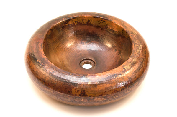 MERIDA | Round Vessel Bathroom Copper Sink - 18  x 5" - Double Wall - COPPER ALCHEMY
