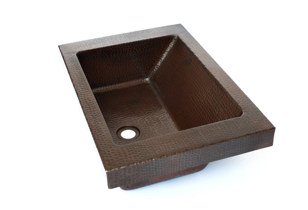 RAY | Rectangular Raised Profile Bathroom Copper Sink with 2" Apron and angled wall - 22 x 15 x 6" - COPPER ALCHEMY