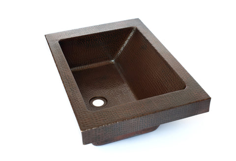 RAY | Rectangular Raised Profile Bathroom Copper Sink with 2" Apron and angled wall - 22 x 15 x 6" - COPPER ALCHEMY