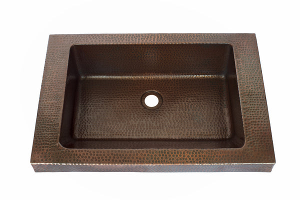 RAY | Rectangular Raised Profile Bathroom Copper Sink with 2" Apron and angled wall - 22 x 15 x 6" - COPPER ALCHEMY