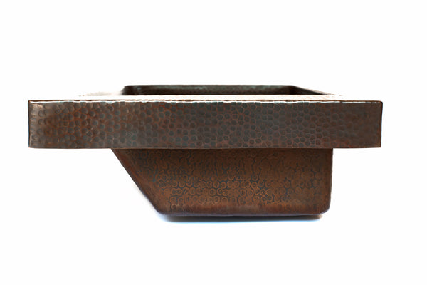 RAY | Rectangular Raised Profile Bathroom Copper Sink with 2" Apron and angled wall - 22 x 15 x 6" - COPPER ALCHEMY