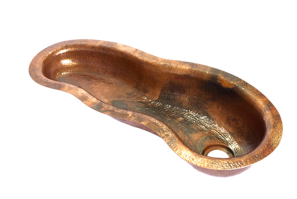 SONOMA CHICO | River Shape Under Mount Bar Copper Sink with 1.5" Rim - 28 x 12.5 x 4.5" - Gauge 16 - COPPER ALCHEMY