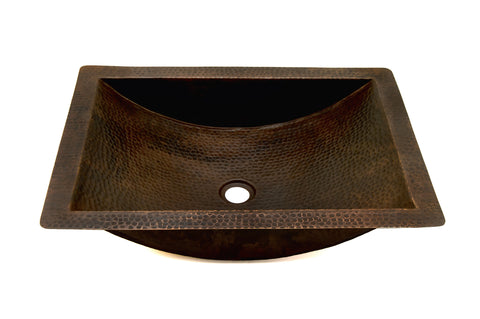 TAMAYO | Rectangular Under Mount Bathroom Copper Sink with 1.5" Flat Rim - 22 x 16 x 5" - Gauge 16 - COPPER ALCHEMY