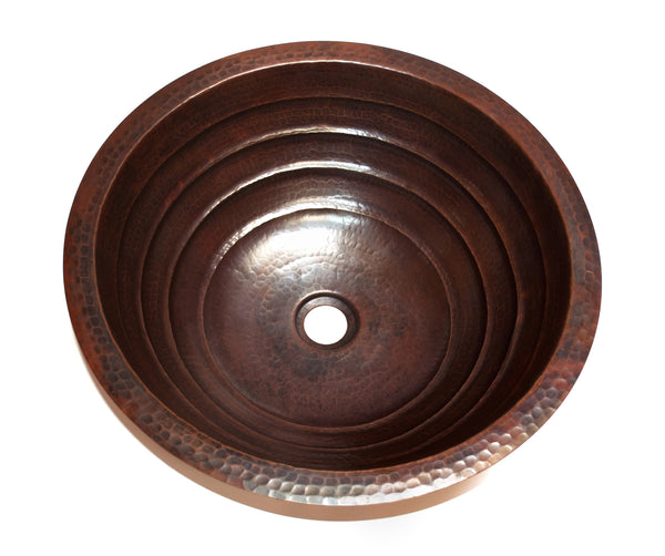 TORNEDO | Round Under Mount Bathroom Copper Sink with 1" Flat Rim - 17 x 6" - Gauge 18 - COPPER ALCHEMY